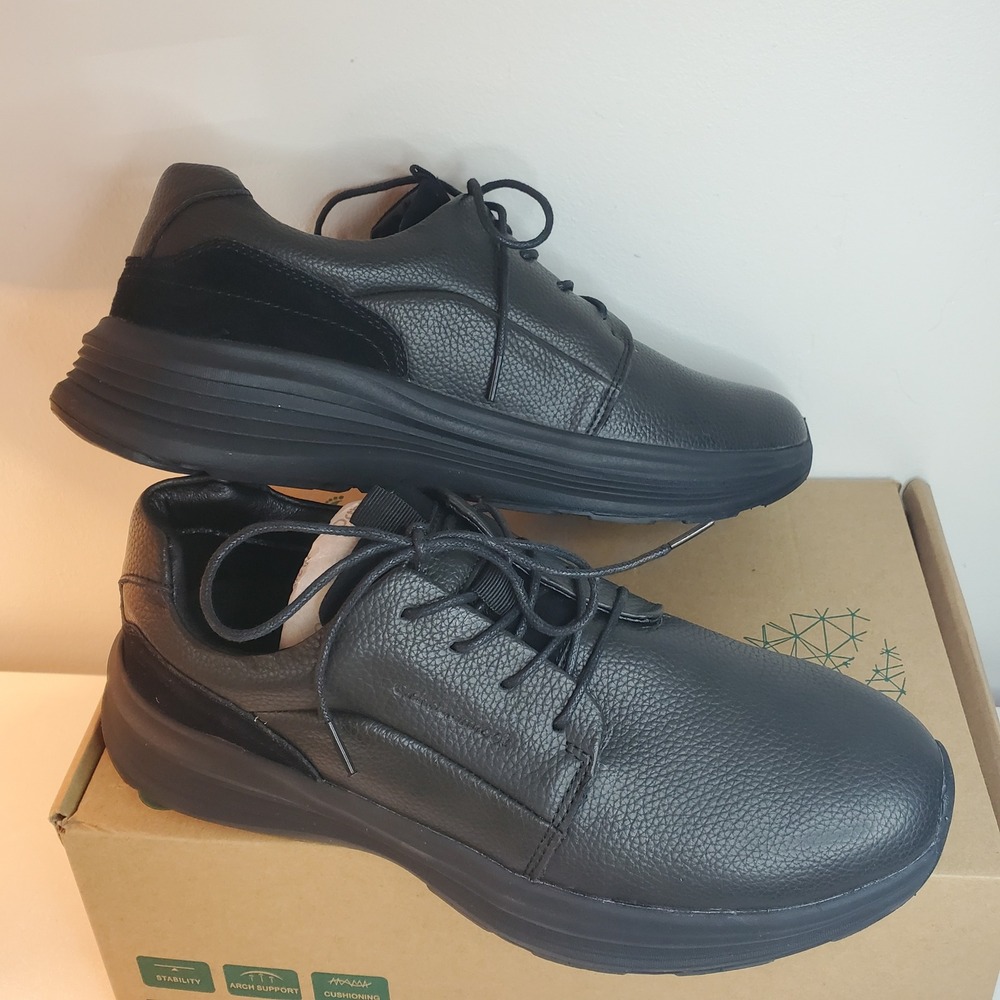 OrthoComfoot Mens Leather Walking Shoes Black Lace Up Sneakers Size 11.5
